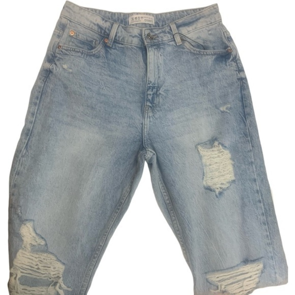 New Primark Shirley High Waist Slim Straight Destroyed Light Blue Denim Jeans